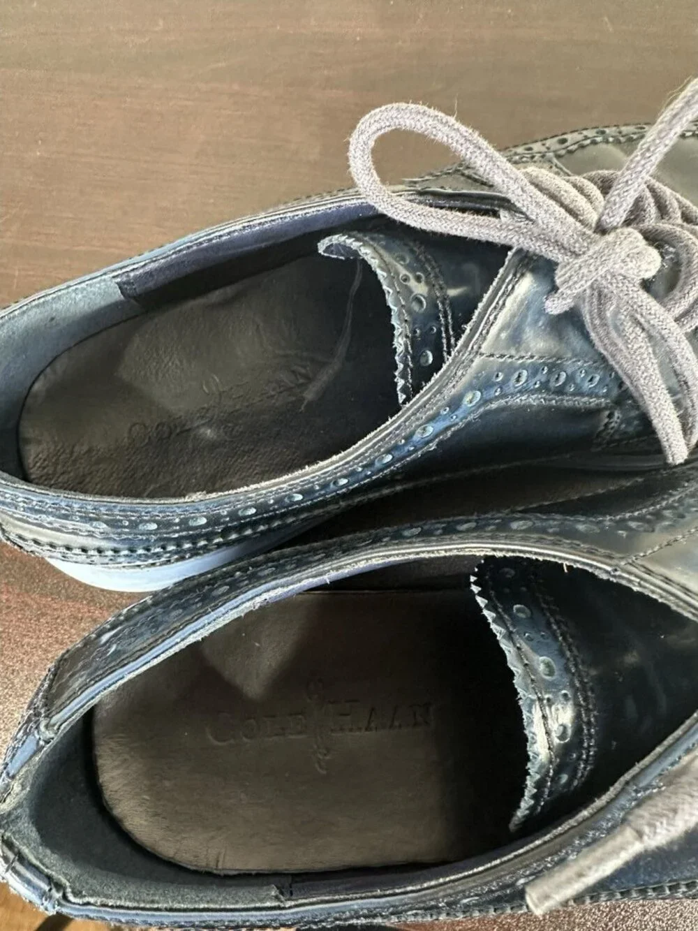 Cole Haan Lunargrand Wingtip Mens Navy Blue Size 11 C11714 Leather